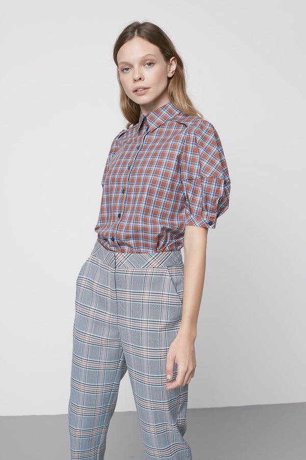 Machka Checkered Balloon Sleeve Shirt Multi Color