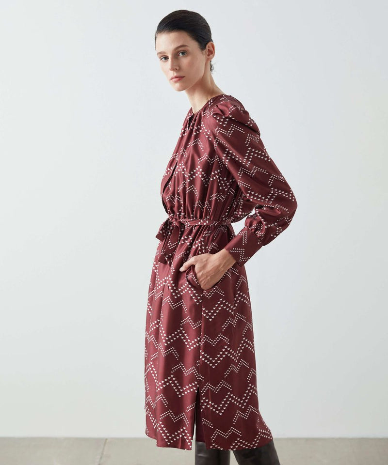 Machka Printed Belted Dress Bordeaux