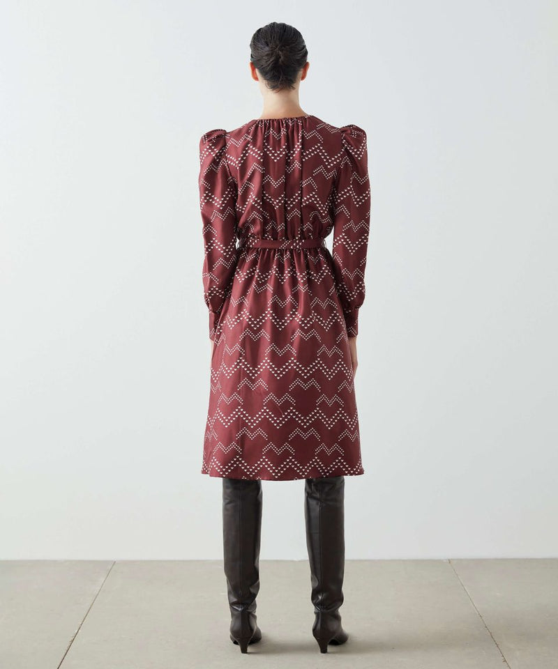 Machka Printed Belted Dress Bordeaux