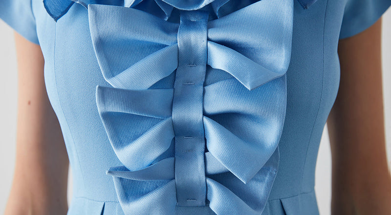 Machka Ruffle With Bow Detail Dress Blue