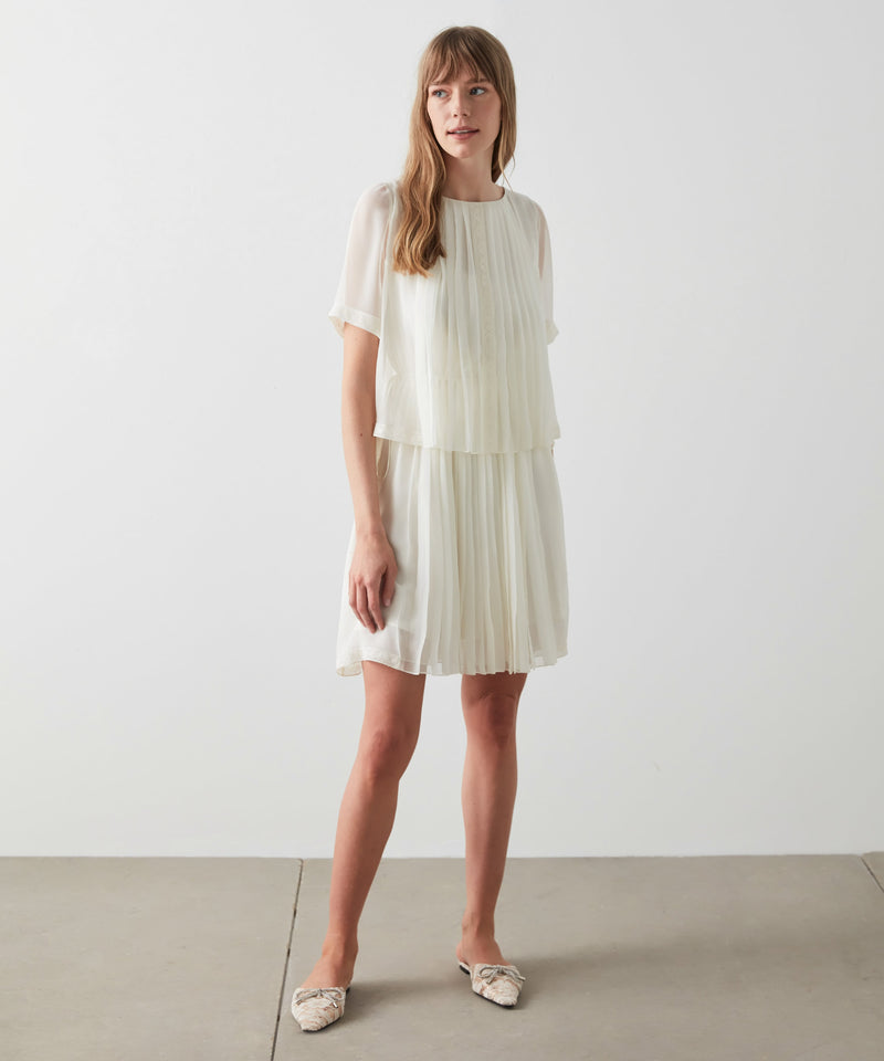 Machka Lace Detail Pleated Mini Dress Off White