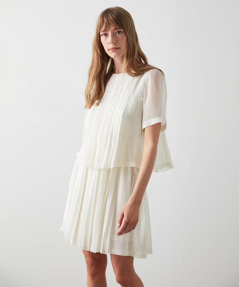 Machka Lace Detail Pleated Mini Dress Off White