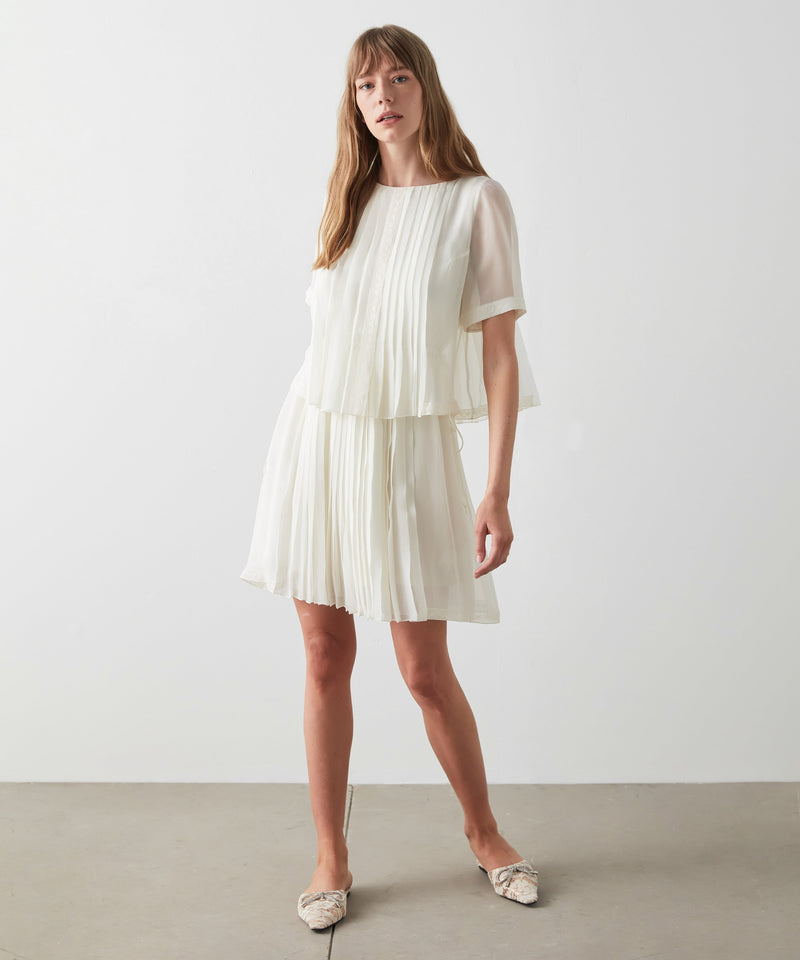 Machka Lace Detail Pleated Mini Dress Off White