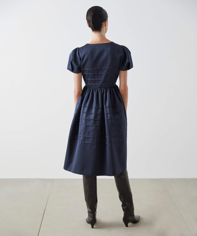 Machka Sewing Effect Jacquard Dress Indigo