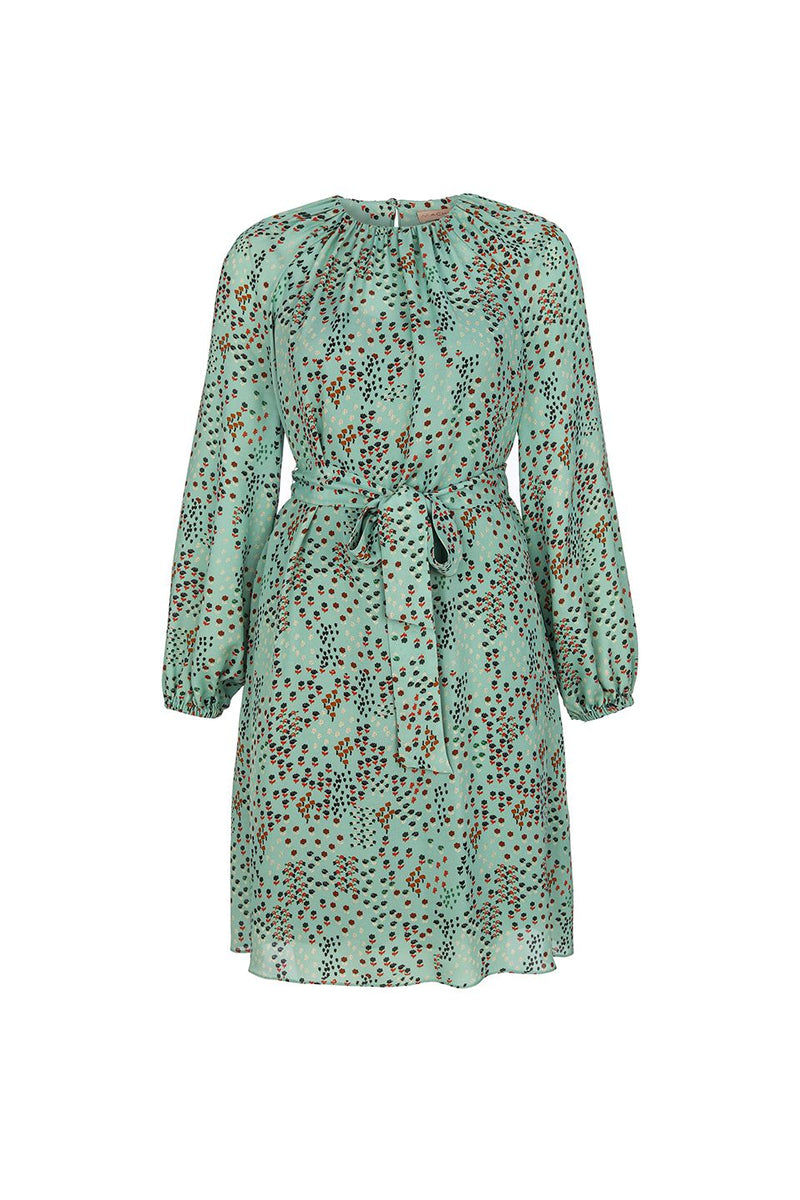 Machka Printed Belted Dress Almond Green