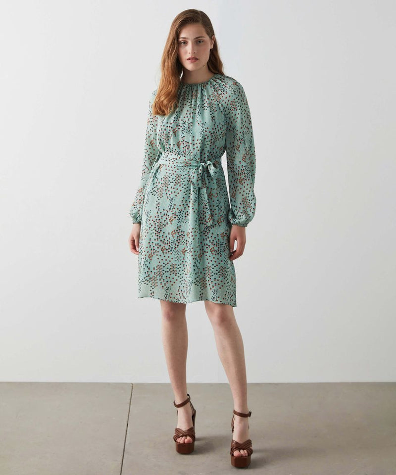 Machka Printed Belted Dress Almond Green