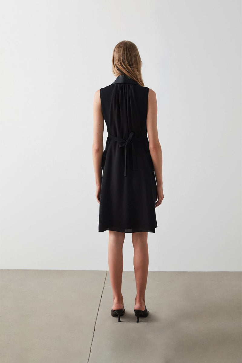 Machka Satin Garnish Vest Dress Black