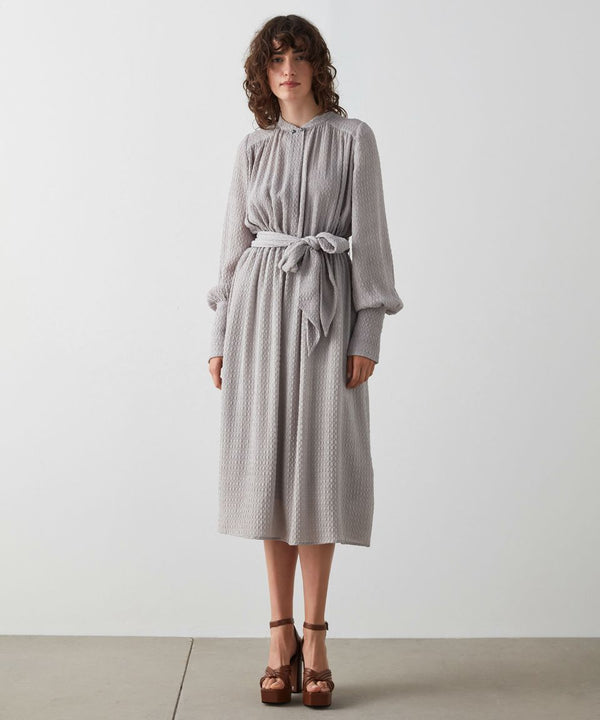 Machka Button Detail Midi Dress Pearl Grey