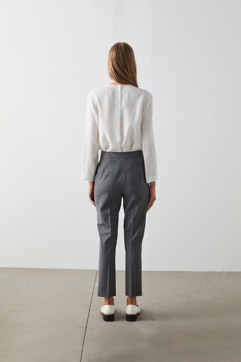 Machka Plaid Pattern Palazzo Trouser Grey