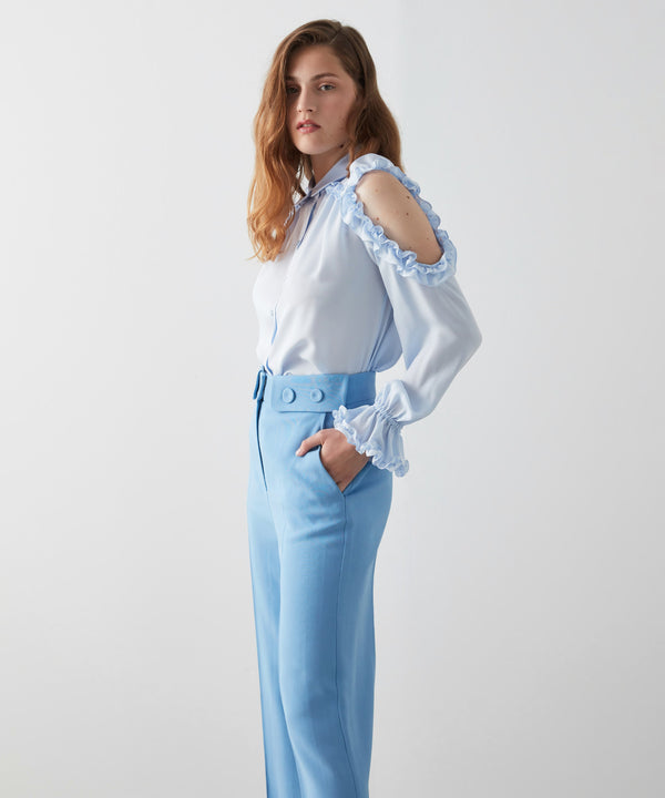 Machka Button Detail Palazzo Trouser Ice Blue