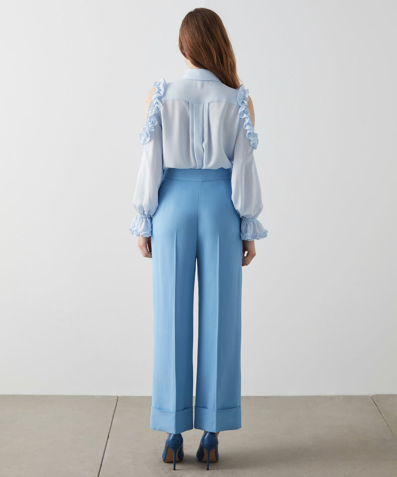 Machka Button Detail Palazzo Trouser Ice Blue
