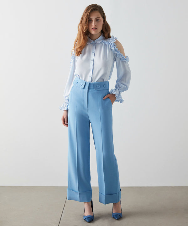 Machka Button Detail Palazzo Trouser Ice Blue