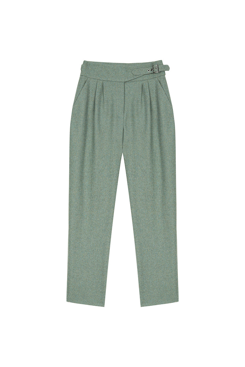 Machka Wool High Waist Trouser Almond Green