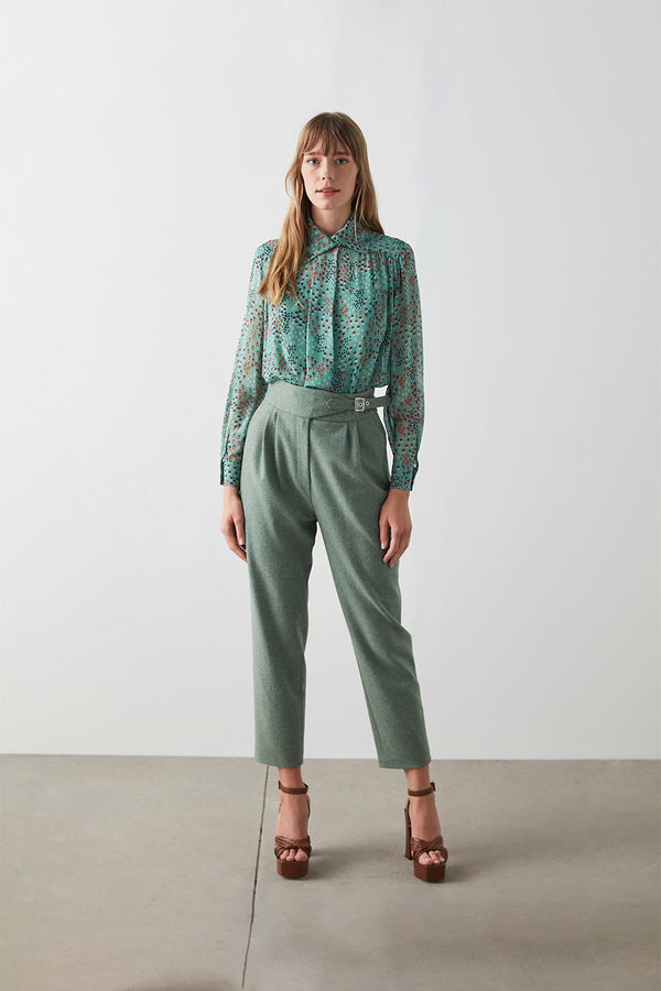 Machka Wool High Waist Trouser Almond Green