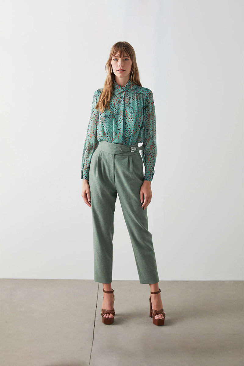 Machka Wool High Waist Trouser Almond Green