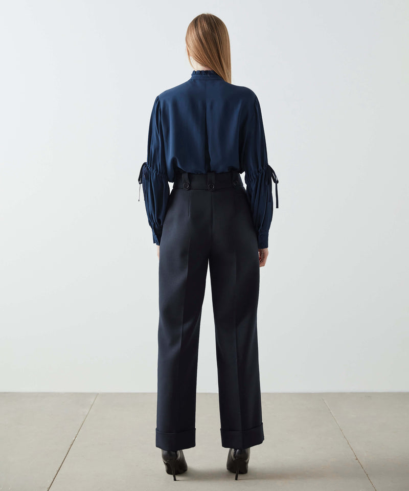 Machka Button Accessory Wool Trouser Navy