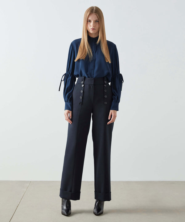 Machka Button Accessory Wool Trouser Navy