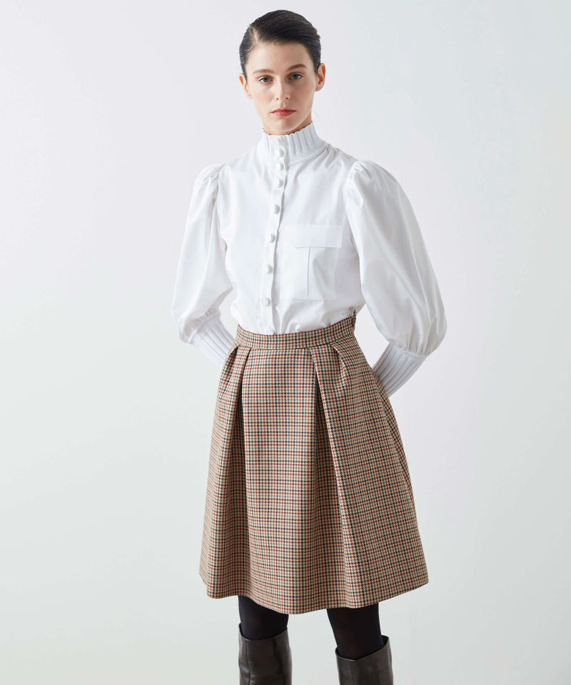 Machka Houndstooth Pattern Skirt Camel