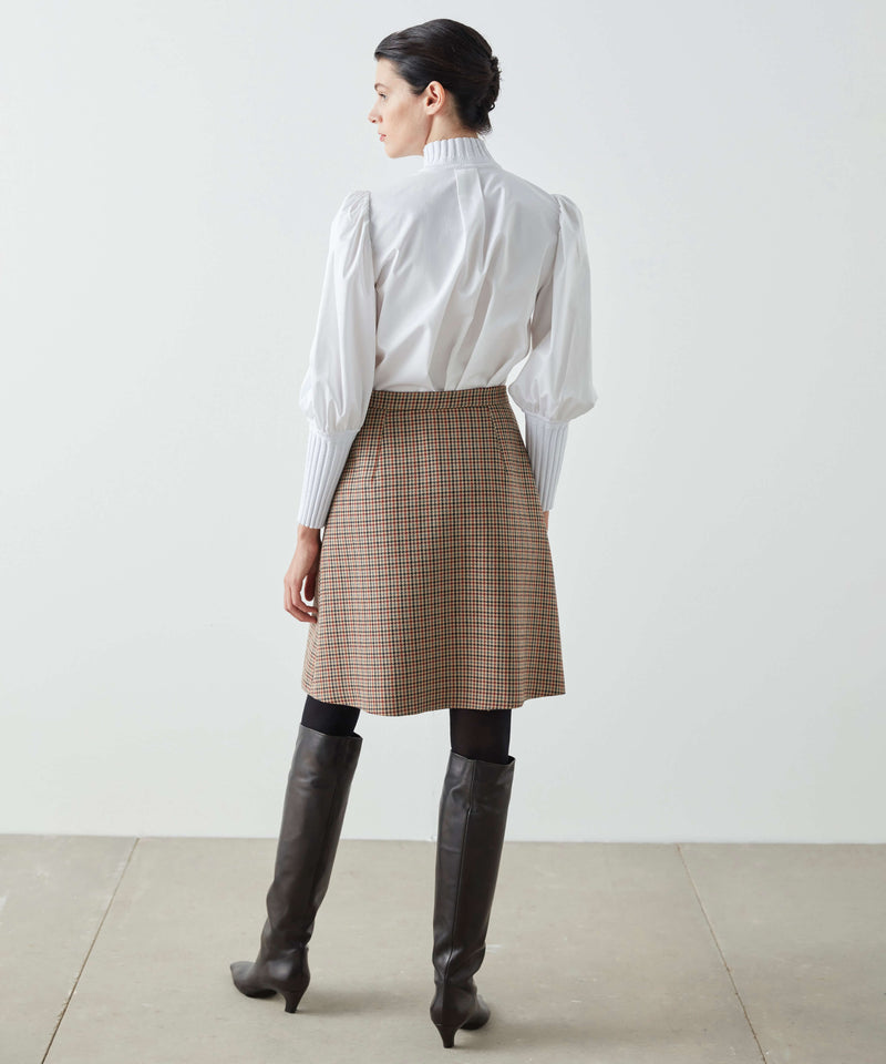 Machka Houndstooth Pattern Skirt Camel