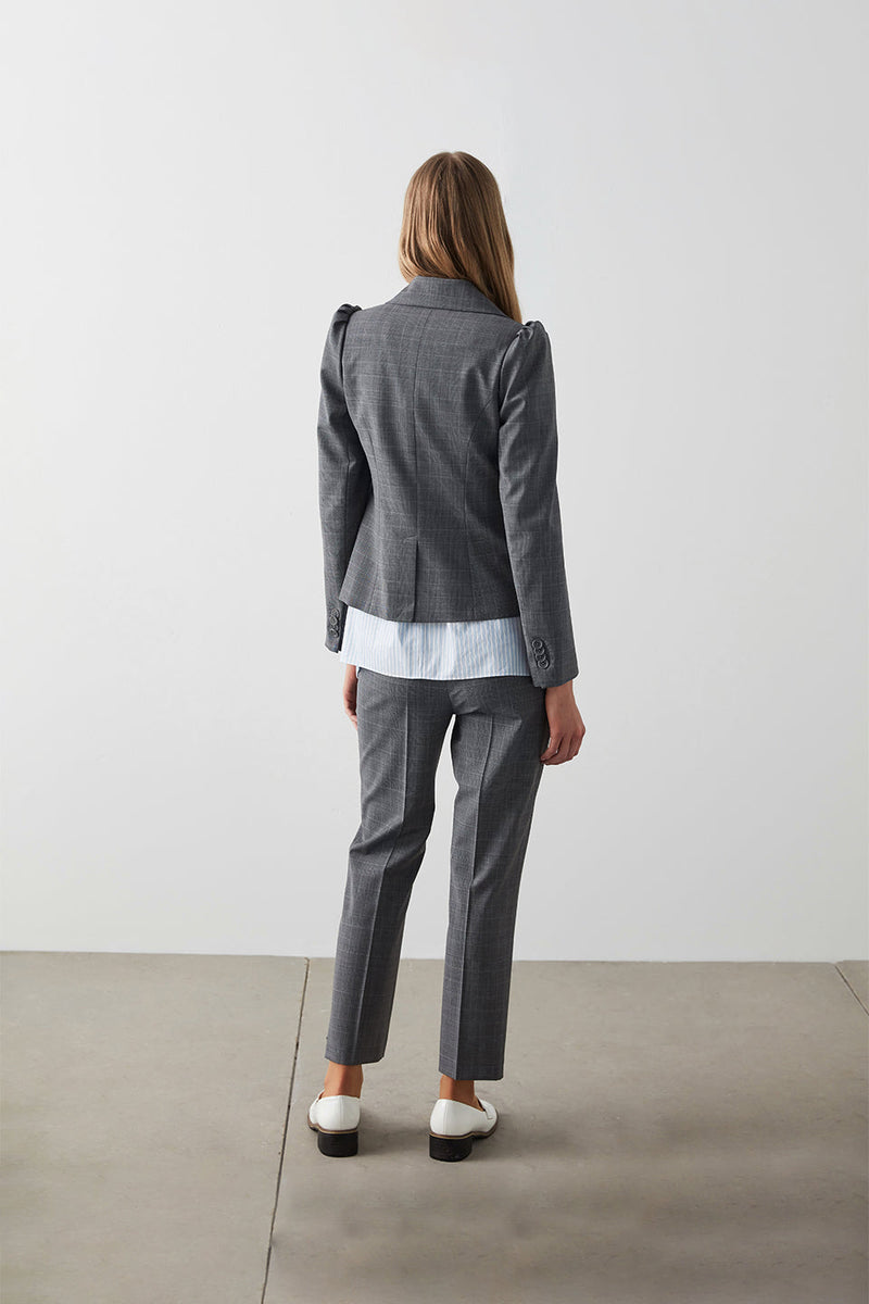 Machka Plaid Pattern Blazer Grey