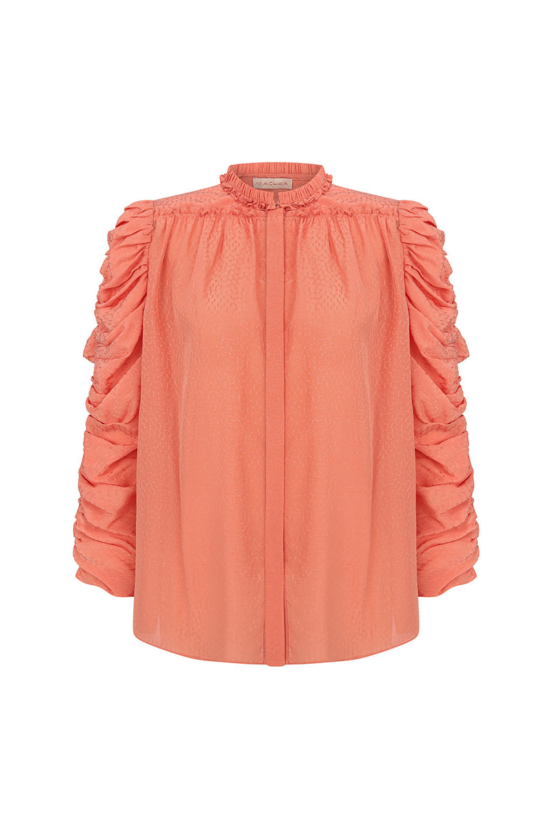 Machka Shirred Detail Jacquard Blouse Peach