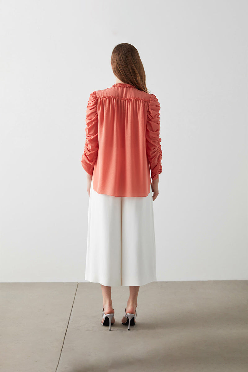 Machka Shirred Detail Jacquard Blouse Peach