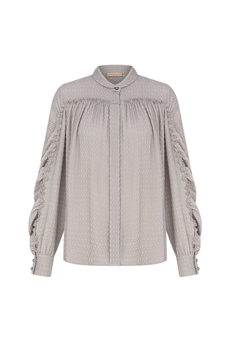 Machka Frilly Detail Sleeve Blouse Pearl Grey