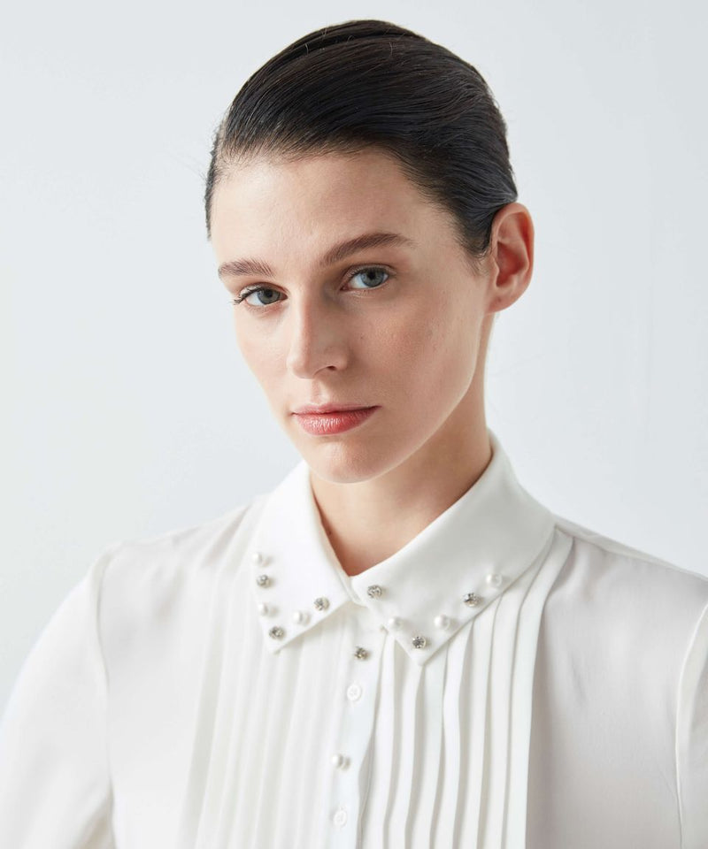 Machka Pearl-Crystal Detail Shirt Off White