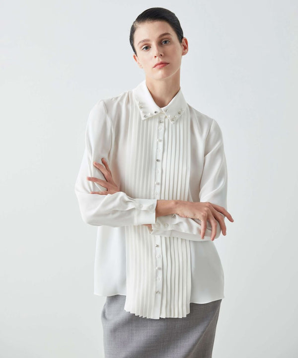 Machka Pearl-Crystal Detail Shirt Off White