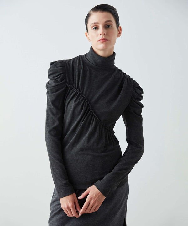 Machka Shirred Detail Wool Top Anthracite