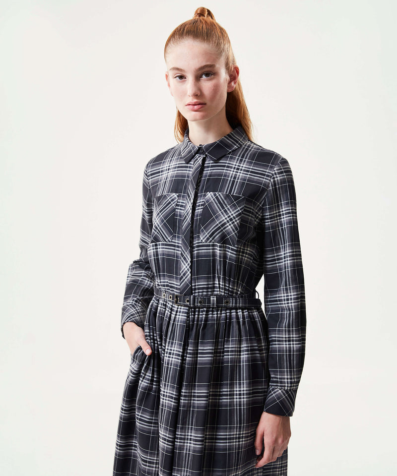 Machka Allover Checkered Pleated Dress Grey