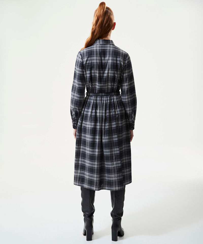 Machka Allover Checkered Pleated Dress Grey