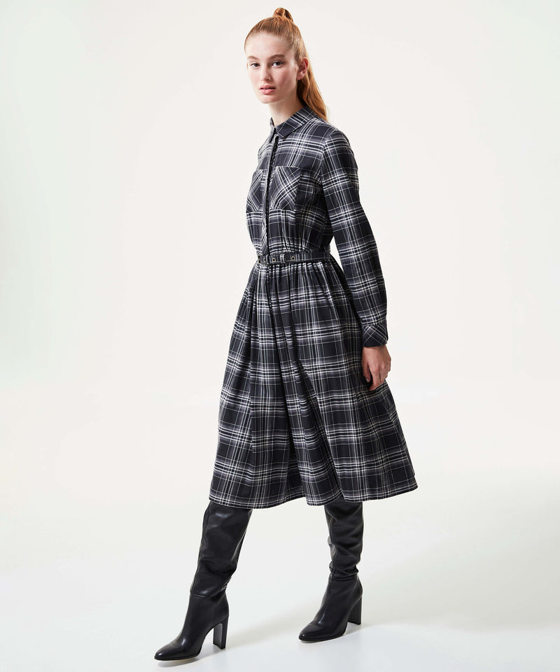 Machka Allover Checkered Pleated Dress Grey