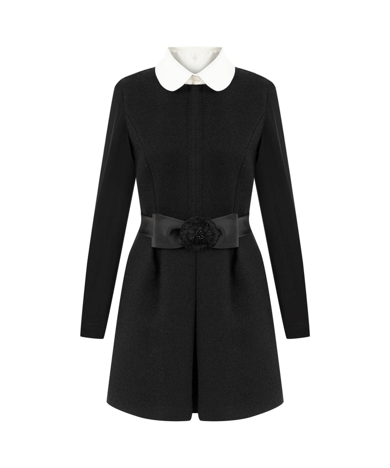 Machka Woolen Mini Dress With Fixed Bow Black