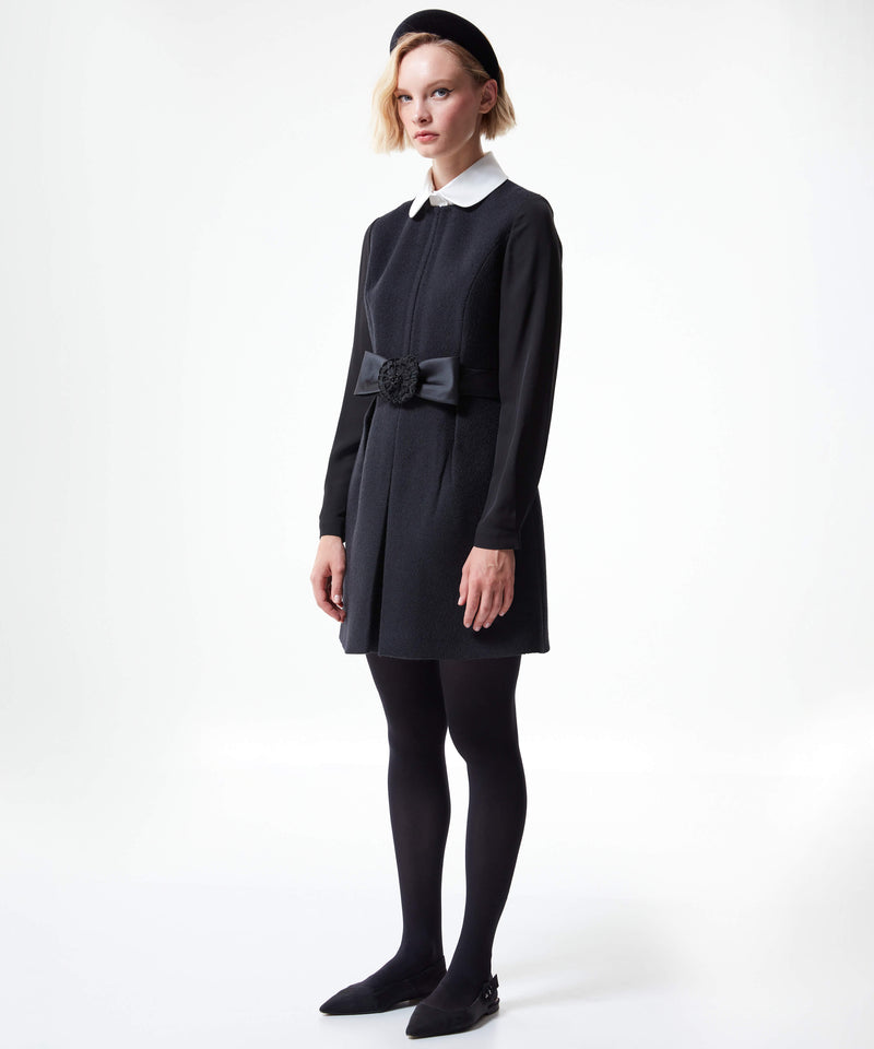 Machka Woolen Mini Dress With Fixed Bow Black