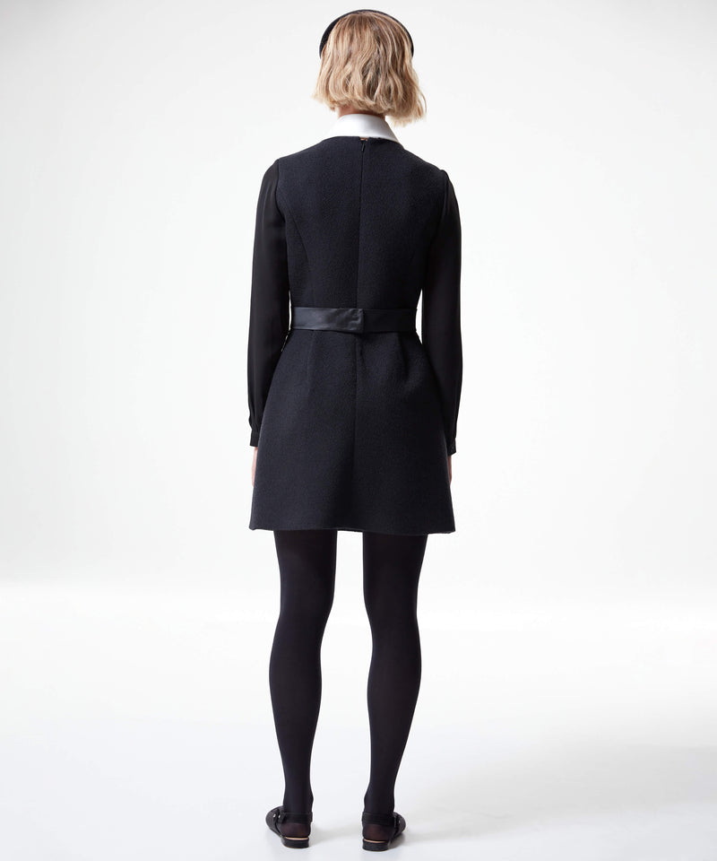 Machka Woolen Mini Dress With Fixed Bow Black