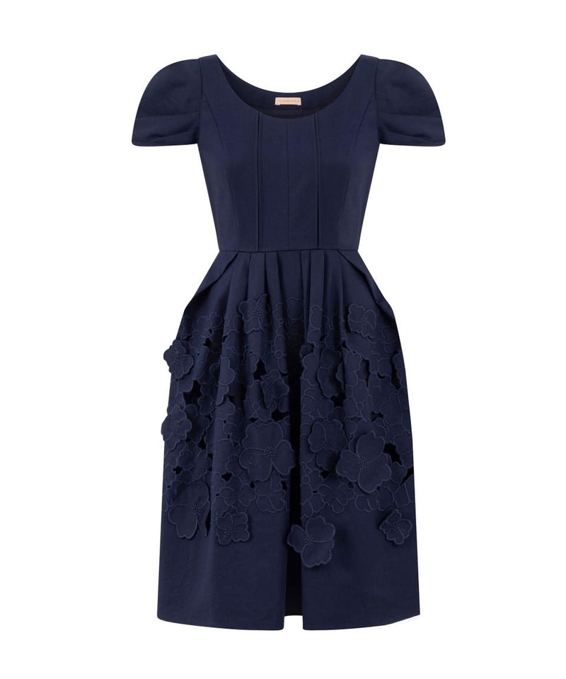 Machka Floral Cutout Applique Classic Dress Navy