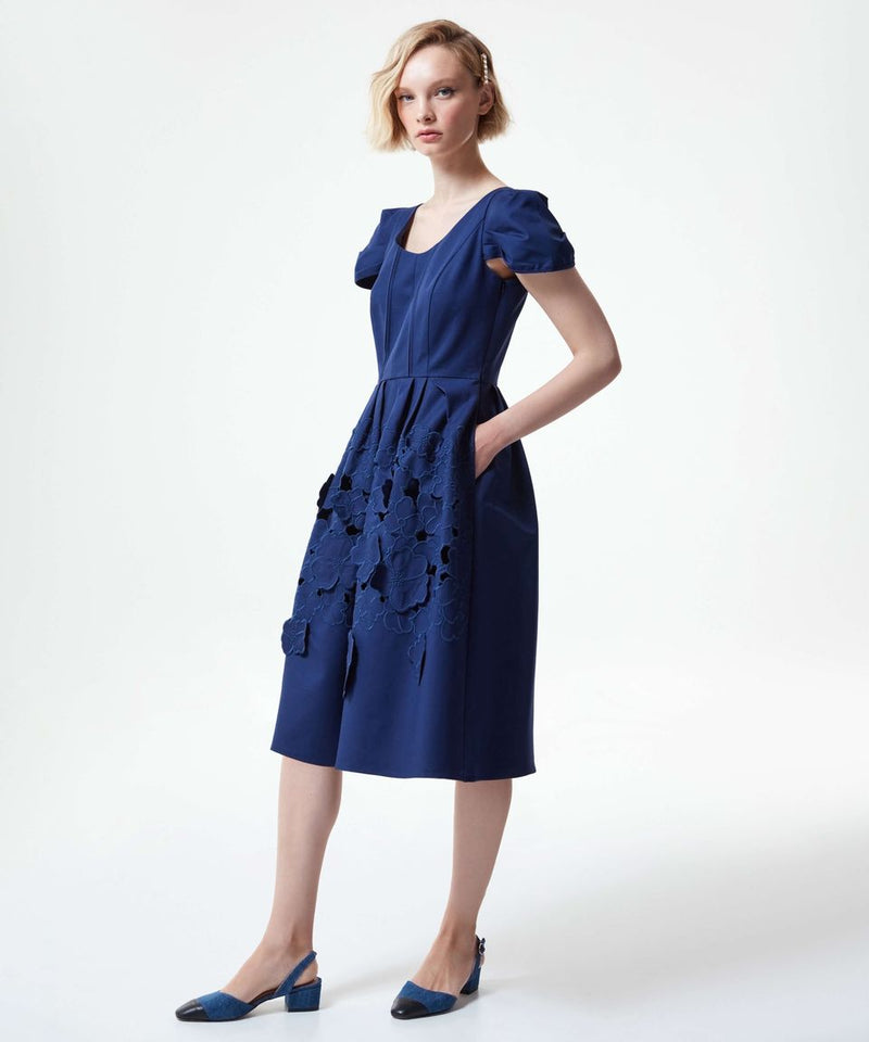 Machka Floral Cutout Applique Classic Dress Navy