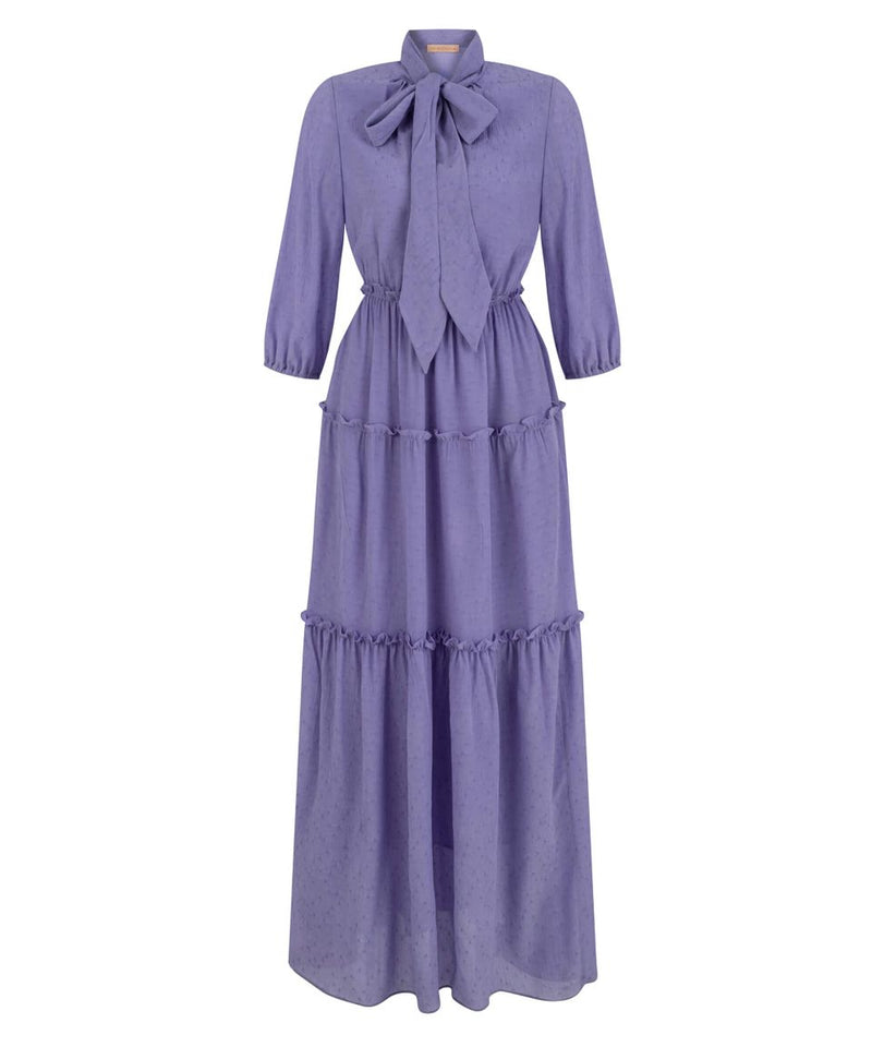 Machka Neck Self Tie Tiered Dobby Dress Lilac