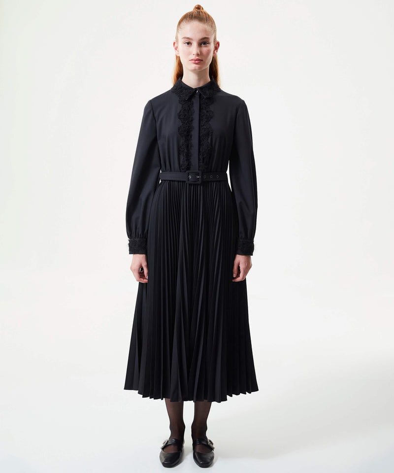 Machka Collar Lace Shirt Dress Navy Blue