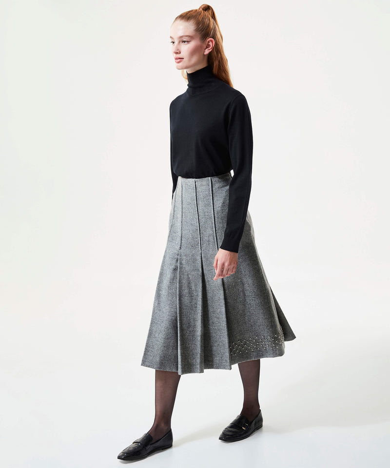 Machka Pleated Skirt With Embellished On Hem Dark Grey