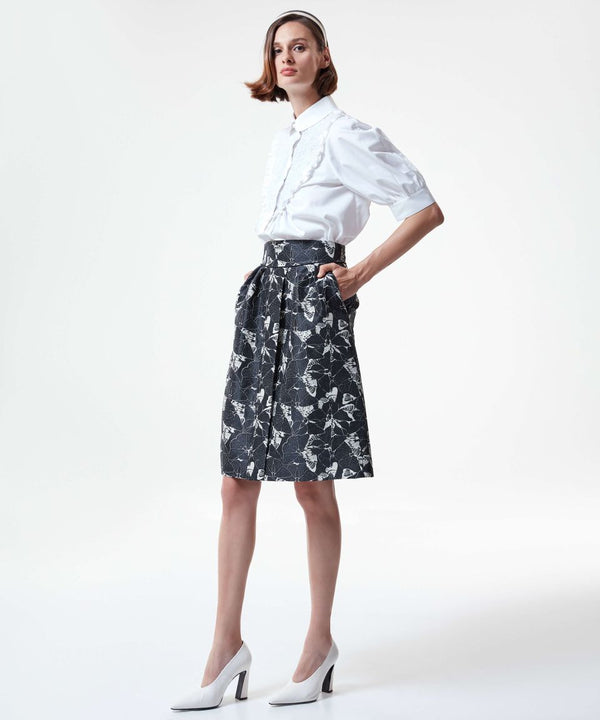 Machka Beautiful Butterfly Printed Skirt Black