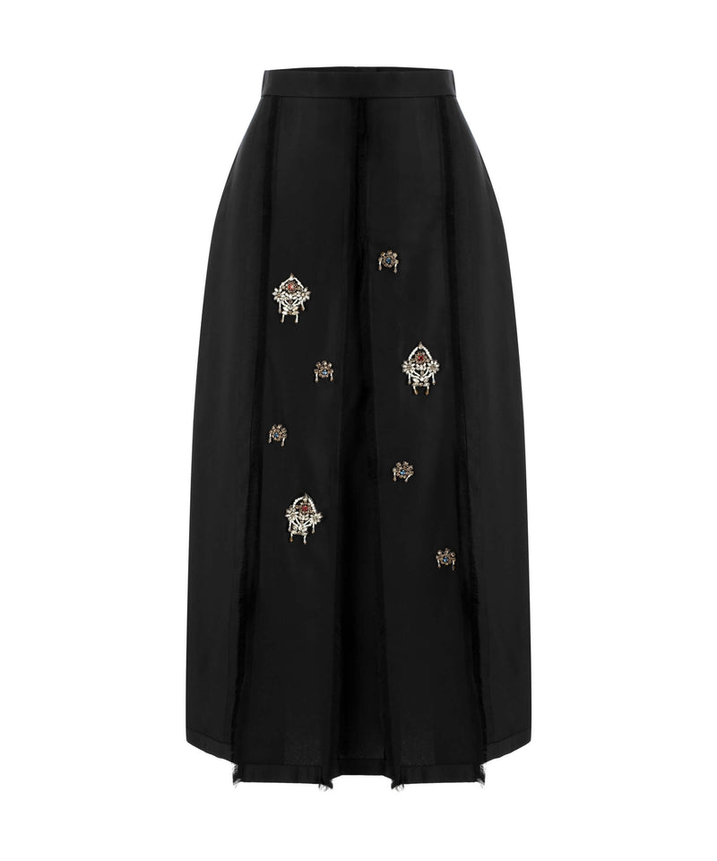 Machka Embroidered Pleated Skirt Black