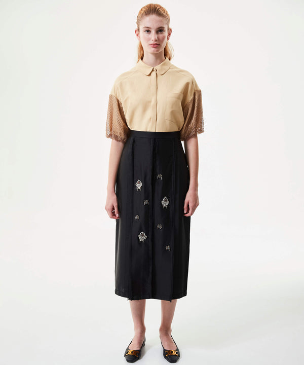 Machka Embroidered Pleated Skirt Black