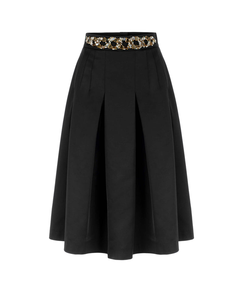 Machka Waist-Embellished Pleated Skirt Black