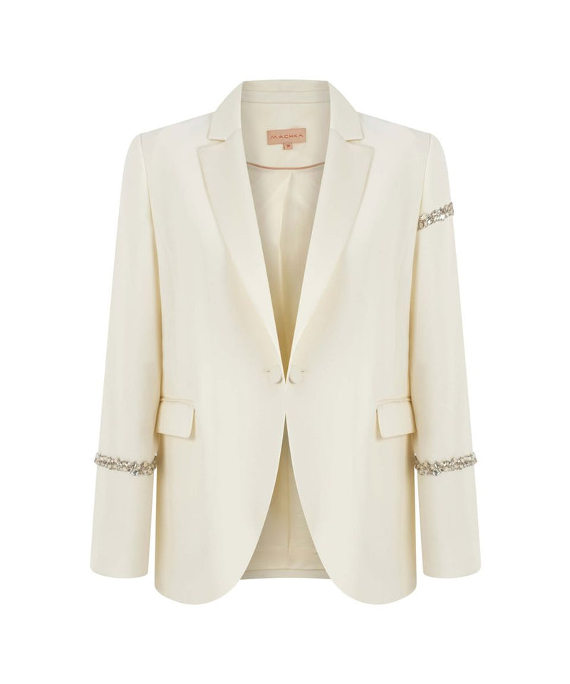 Machka Embellished Notch Classic Blazer Off White