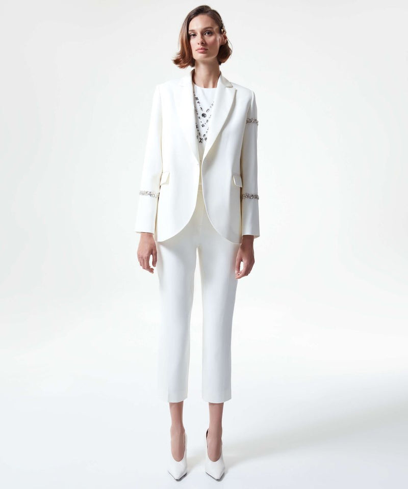 Machka Embellished Notch Classic Blazer Off White