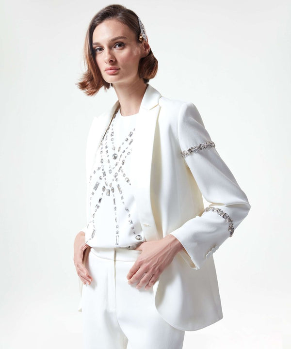 Machka Embellished Notch Classic Blazer Off White