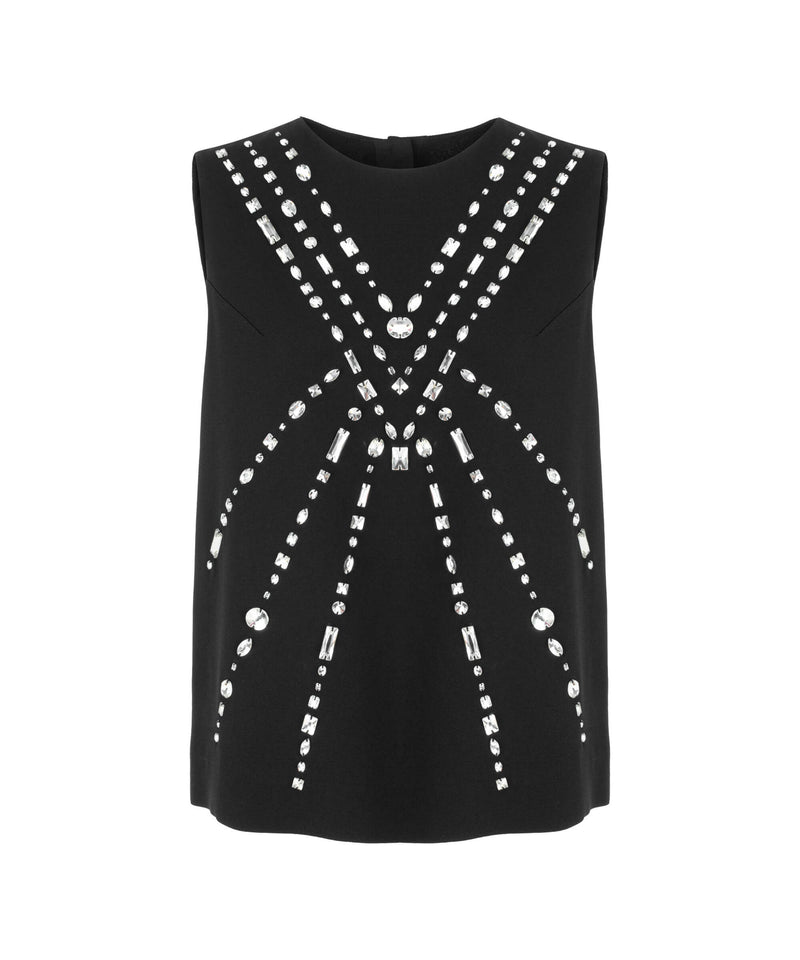 Machka Stylish Stone Embellished Sleeveless Blouse Black