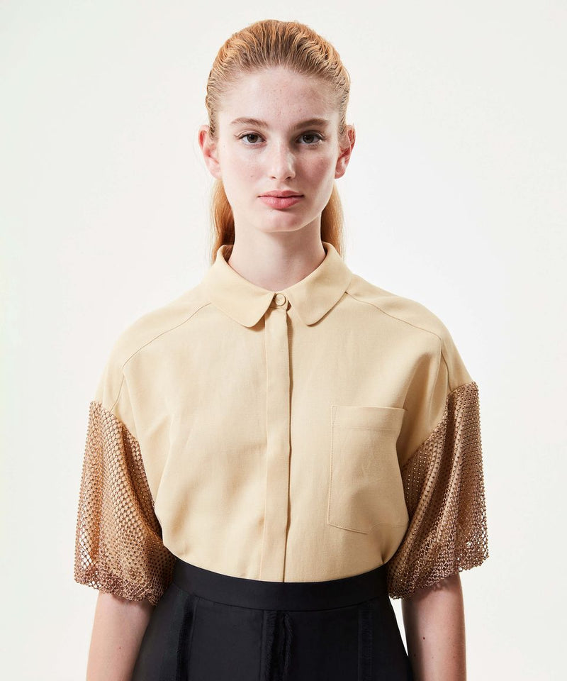 Machka Classic Crystal Stone Blouse Beige